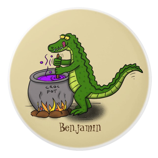 Bouton De Porte En Céramique Drôle alligator vert cuisine dessin animé (Devant)