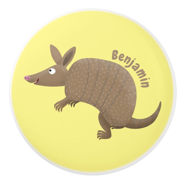 Bouton De Porte En Céramique Drôle armadillo joyeux dessin animé (Devant)