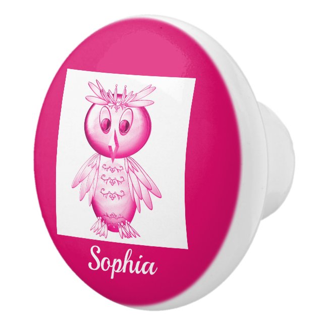 Bouton De Porte En Céramique Drôle Chouette rose Enfants personnalisés (Droite)