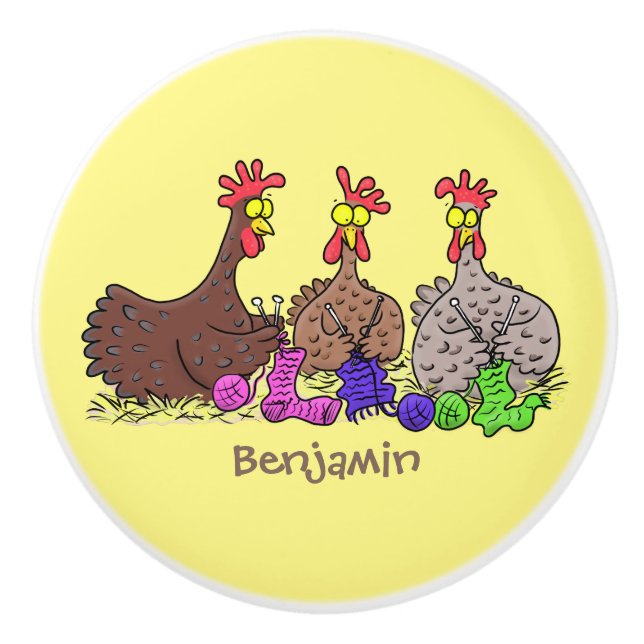 Bouton De Porte En Céramique Drôle dessin animé de poulets de tricot (Devant)