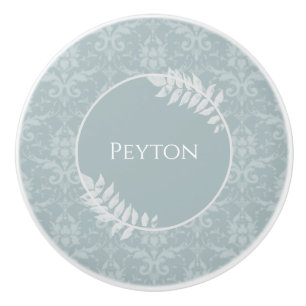 Bouton De Porte En Céramique Dusty Blue Elegant Damask Personnalisé