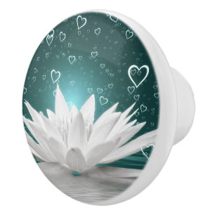Bouton De Porte En Céramique Eau blanche Lily Lotus Coeurs de fleurs Dresser