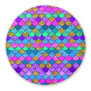 Bouton De Porte En Céramique Échelles de sirènes multicolores de Parties scinti