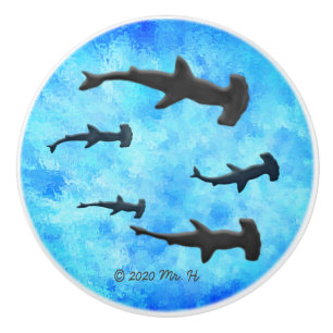 Bouton De Porte En Céramique École de requins à tête de marteau à Silhouett