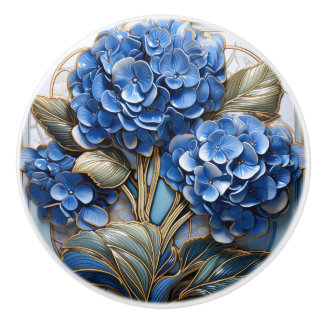 Bouton De Porte En Céramique Effet 3D Blue Hydrangea Flower