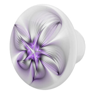 Bouton De Porte En Céramique Élégance florale Art Abstrait Violet Fractal moder