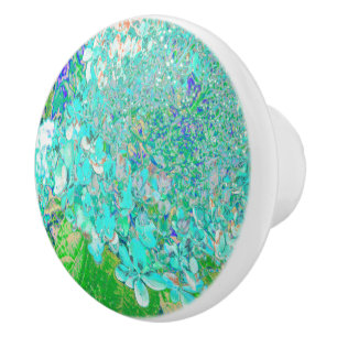 Bouton De Porte En Céramique Elegant Aqua et Vert Limelight Hydrangea Détail