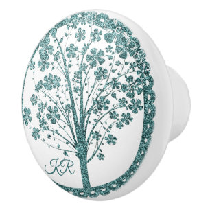 Bouton De Porte En Céramique Élégant arbre de vie Parties scintillant bleue Y