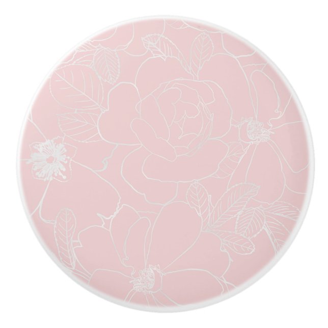 Bouton De Porte En Céramique Elégant Argent Rose Floral Dessin Rose Design (Devant)