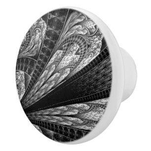 Bouton De Porte En Céramique Elégant Art numérique Fractal Silver Design