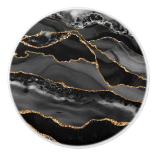 Bouton De Porte En Céramique Elégant Black Gold Faux Parties scintillant Agate 