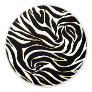 Bouton De Porte En Céramique Elégant Black Gold Zebra Poster de animal blanc