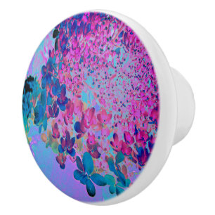 Bouton De Porte En Céramique Élégant bleu foncé et lumière magenta Hydrangea