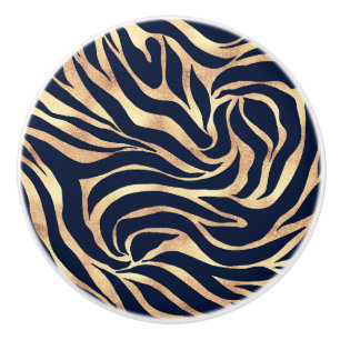 Bouton De Porte En Céramique Elégant bleu marine Gold Zebra Imprimer