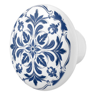 Bouton De Porte En Céramique Elégant bleu orné