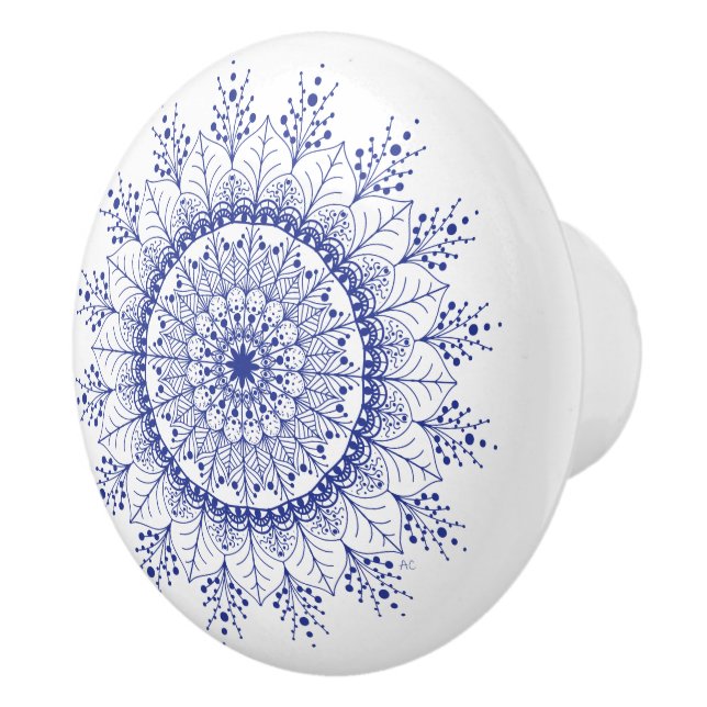 Bouton De Porte En Céramique Élégant Bleu Snowflake Mandala Ceramic Knob (Droite)