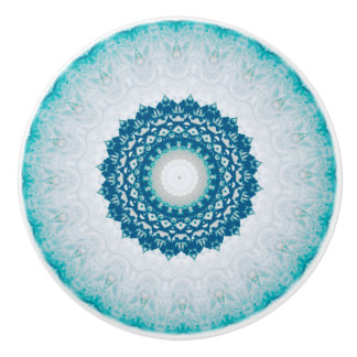 Bouton De Porte En Céramique Elégant bleu turquoise bleu floral Mandala