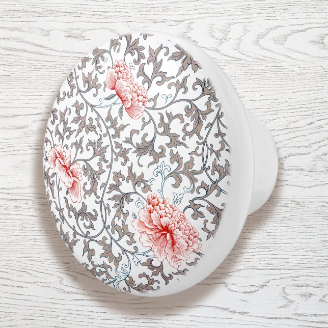 Bouton De Porte En Céramique Elégant Botanique Vintage en couleurs neutres (Créateur téléchargé)