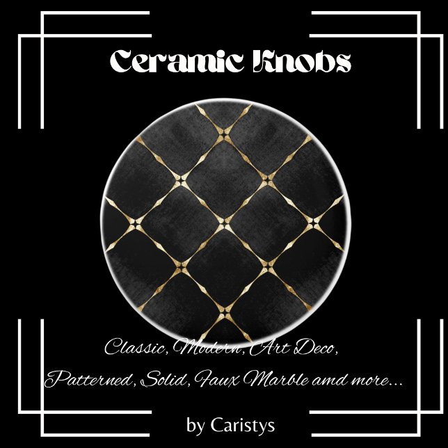 Bouton De Porte En Céramique Élégant Carré noir et or (Créateur téléchargé)