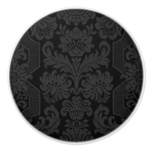 Bouton De Porte En Céramique Élégant damas victorien noir orné