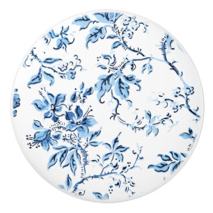 Bouton De Porte En Céramique Elegant Delft Blue et White Floral