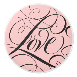 Bouton De Porte En Céramique Élégant Écriture Calligraphique LOVE Paris Rose No