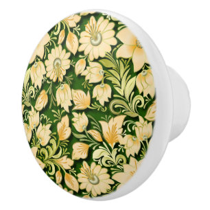 Bouton De Porte En Céramique Élégant floral et vert