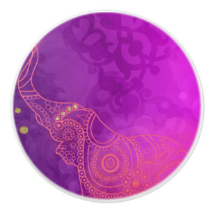 Bouton De Porte En Céramique Élégant Glam Éléphant Violet Rose Orange & Or