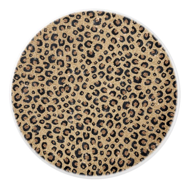 Bouton De Porte En Céramique Elegant Gold Glitter Black Leopard (Devant)
