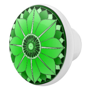 Bouton De Porte En Céramique Élégant Lotus Mandala Floral Vert