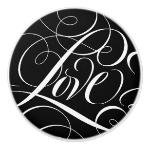 Bouton De Porte En Céramique Élégant LOVE Calligraphie Script noir blanc fantai