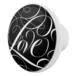 Bouton De Porte En Céramique Élégant LOVE Calligraphie Script noir blanc fantai