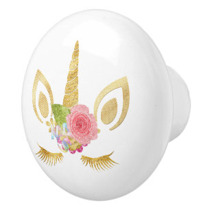 Bouton De Porte En Céramique Élégant mignon jolie parties scintillant en or flo