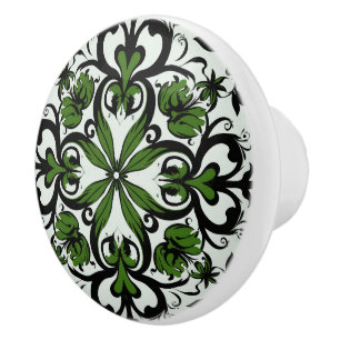 Bouton De Porte En Céramique Élégant motif vert