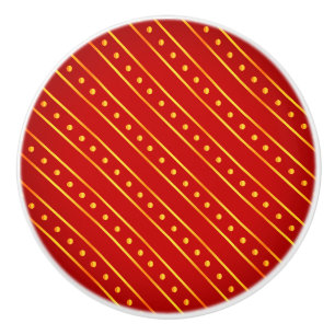 Bouton De Porte En Céramique Élégant Noël rayure rouge et or & points