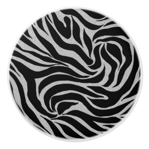 Bouton De Porte En Céramique Elégant Parties scintillant noire Silver Zebra Po