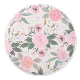 Bouton De Porte En Céramique Elégant rose floral aquarelle peinture