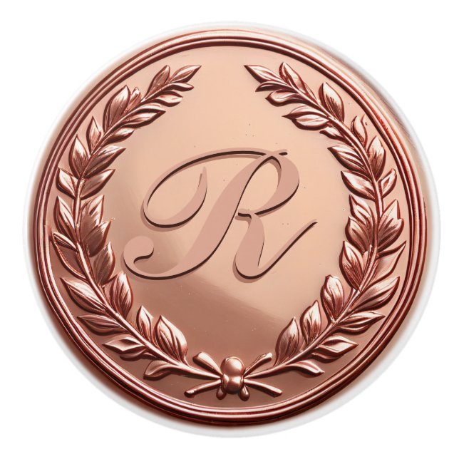 Bouton De Porte En Céramique Élégant Rose Gold Wreath Family Monogramme (Devant)