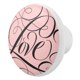 Bouton De Porte En Céramique Élégant script de calligraphie LOVE Paris rose noi