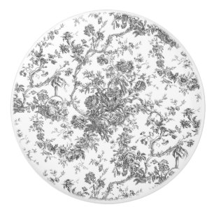 Bouton De Porte En Céramique Élégant Toile Floral Gravé Vintage Français Gris
