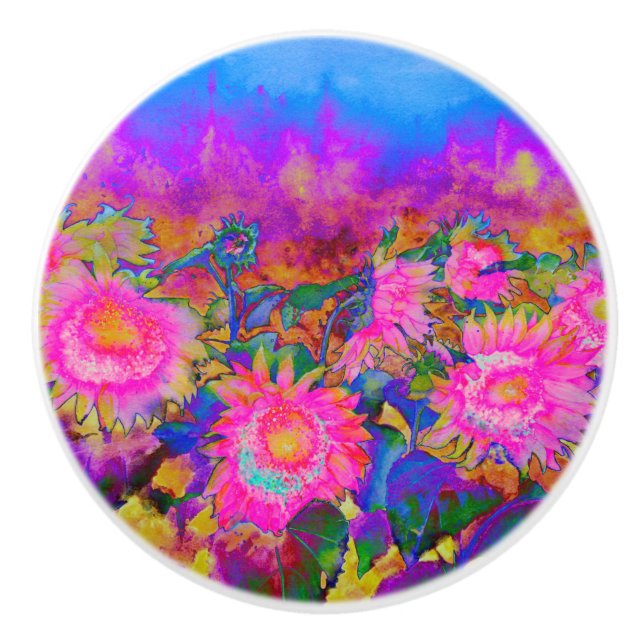 Bouton De Porte En Céramique Elégant tournesol rose (Devant)