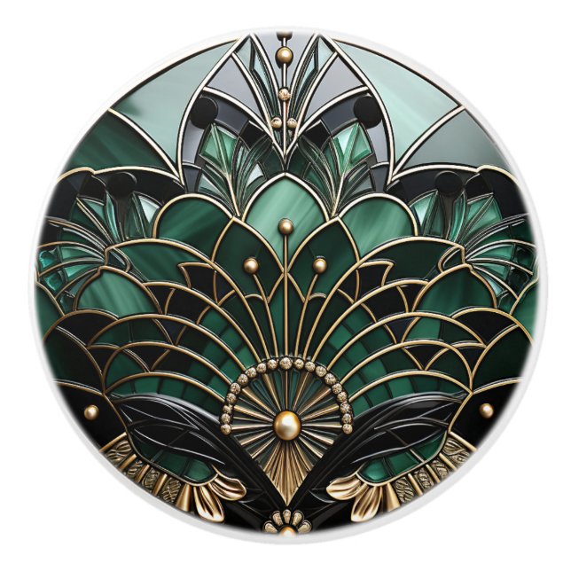 Bouton De Porte En Céramique Elégant Turquoise Gold & Black Art Déco (Devant)