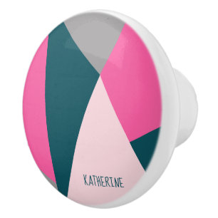 Bouton De Porte En Céramique Elégant vert émeraude rose chaud pastel géométriqu