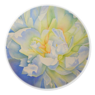 Bouton De Porte En Céramique Elégante aquarelle fleurie de pivoine blanche