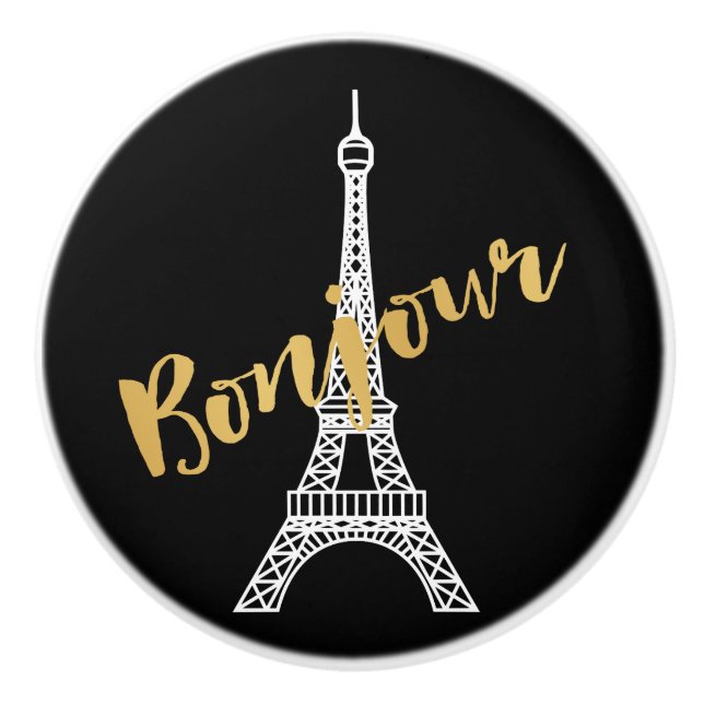 Bouton De Porte En Céramique Elégante Bonjour Tour Eiffel (Devant)