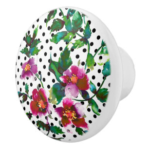 Bouton De Porte En Céramique Elégante couleur magenta rouge rose rose polkadot