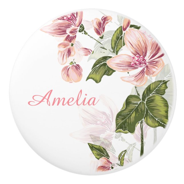 Bouton De Porte En Céramique Élégante Fille Florale (Devant)