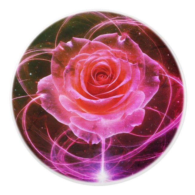 Bouton De Porte En Céramique Élégante fleur de Rose : Accentuation personnalisé (Devant)