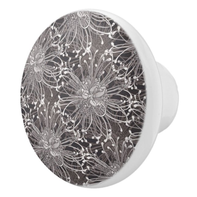 Bouton De Porte En Céramique Élégante Fleurs de Dandelion Gris (Droite)
