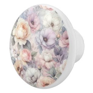 Bouton De Porte En Céramique Élégante floraison Rose